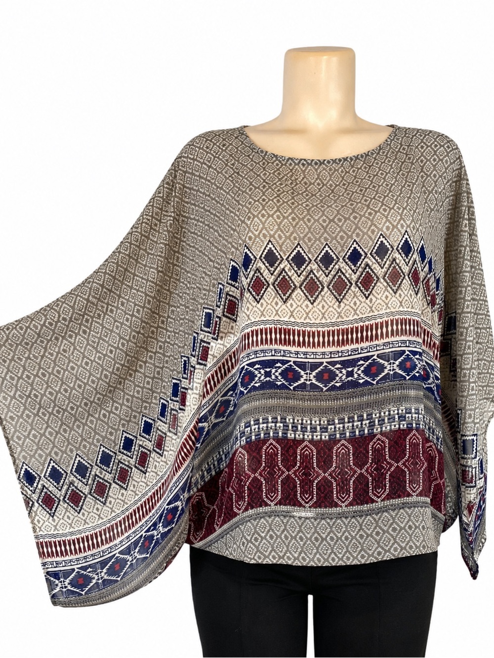 Ardene Colorful Boho Aztec Poncho Blouse Oversized Bohemian Cape Top M/L - Picture 4 of 6